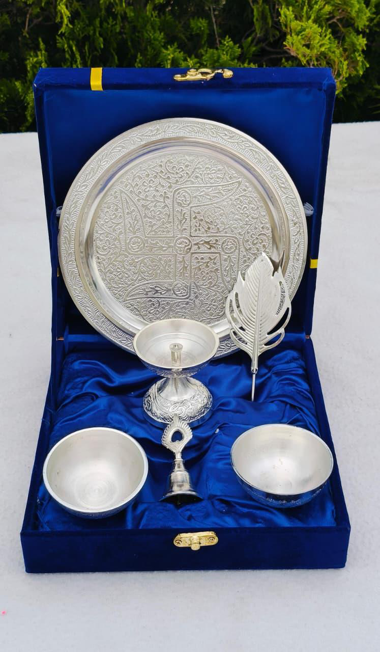 Silver Embossed Puja Set